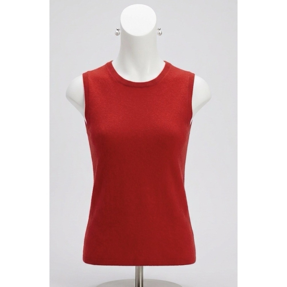 Valerie Stevens 100% Cashmere Shell Sweater Vest Red Soft Minimalist Size M